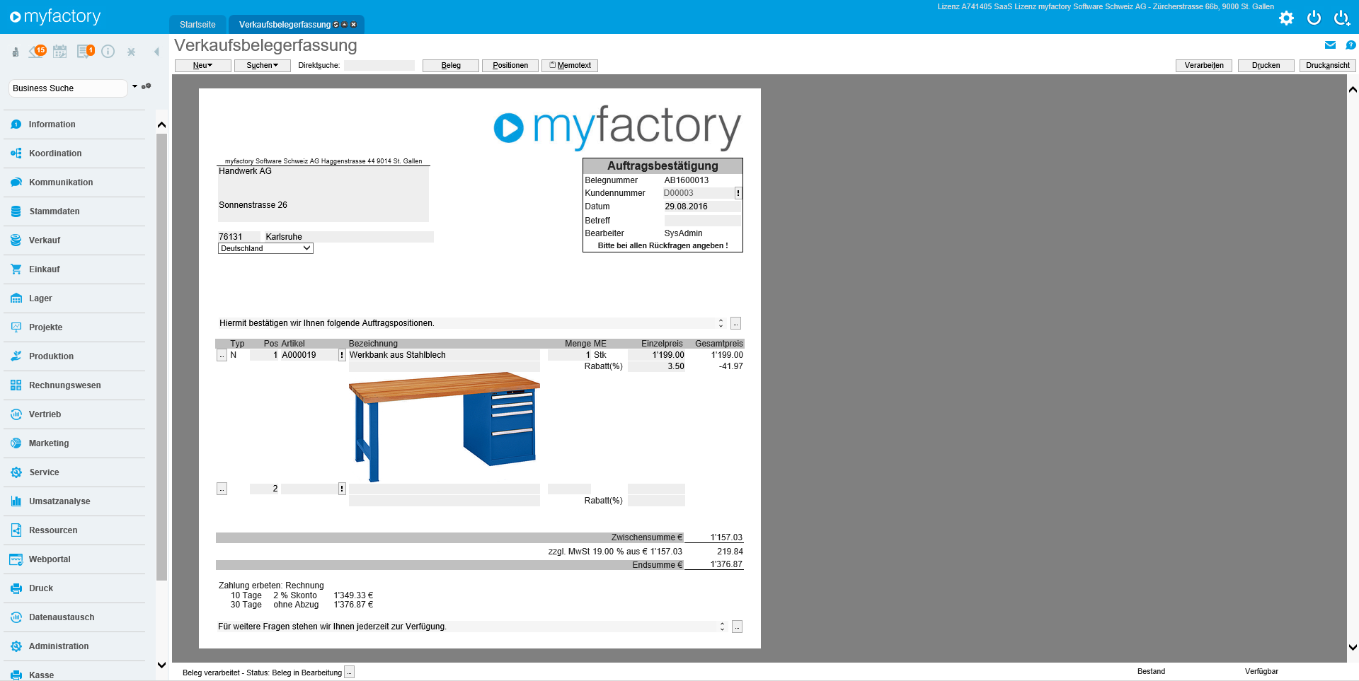 Die Belegerfassung in myFactory.ERP