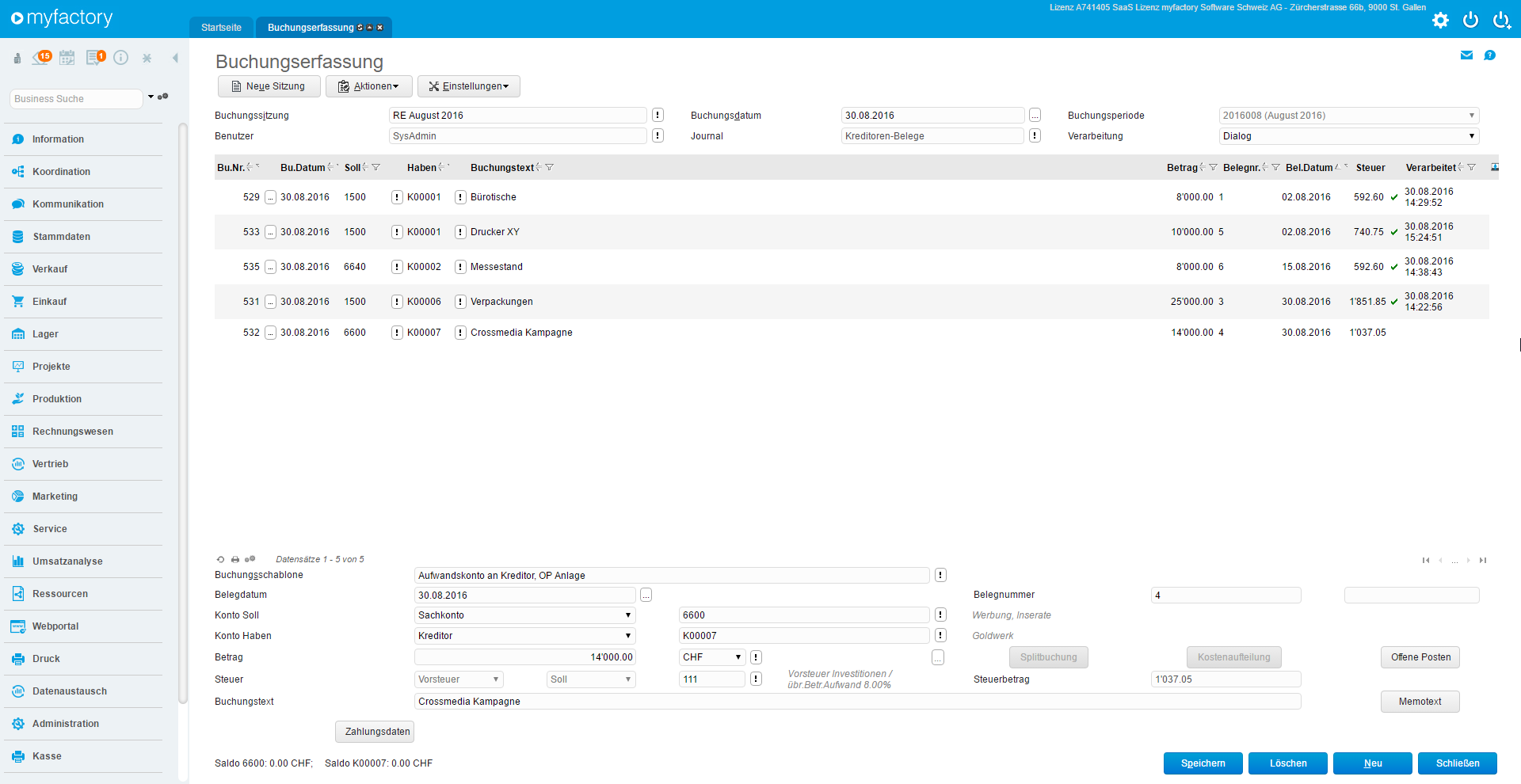 Buchungen erfassen in myfactory.FMS